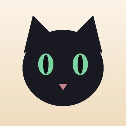 The HeiTong Pets app icon: Hei, a black cat with wide mint-green eyes, on a warm cream background.