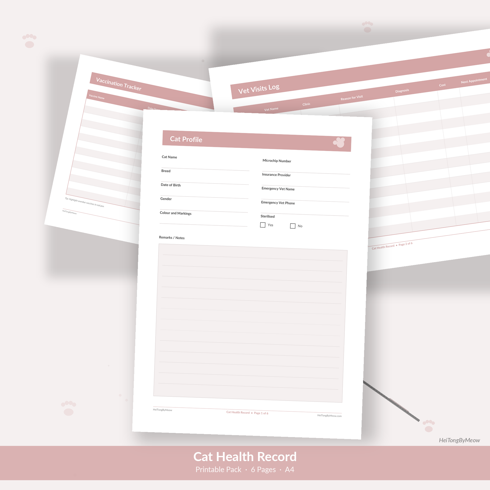 Katzen-Gesundheitsakte — Druckbares PDF